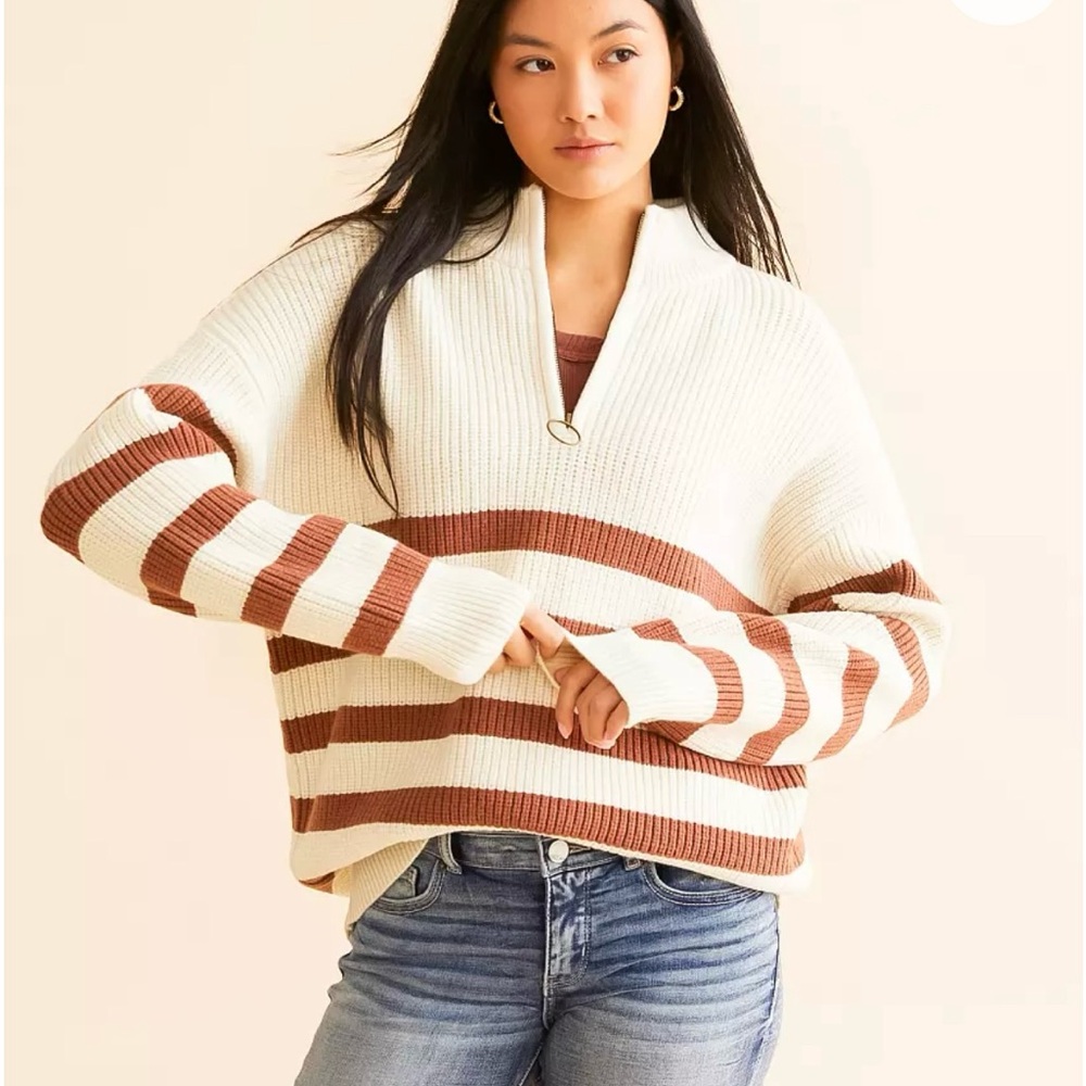 BKE‎ Striped Quarter Zip Sweater Size M